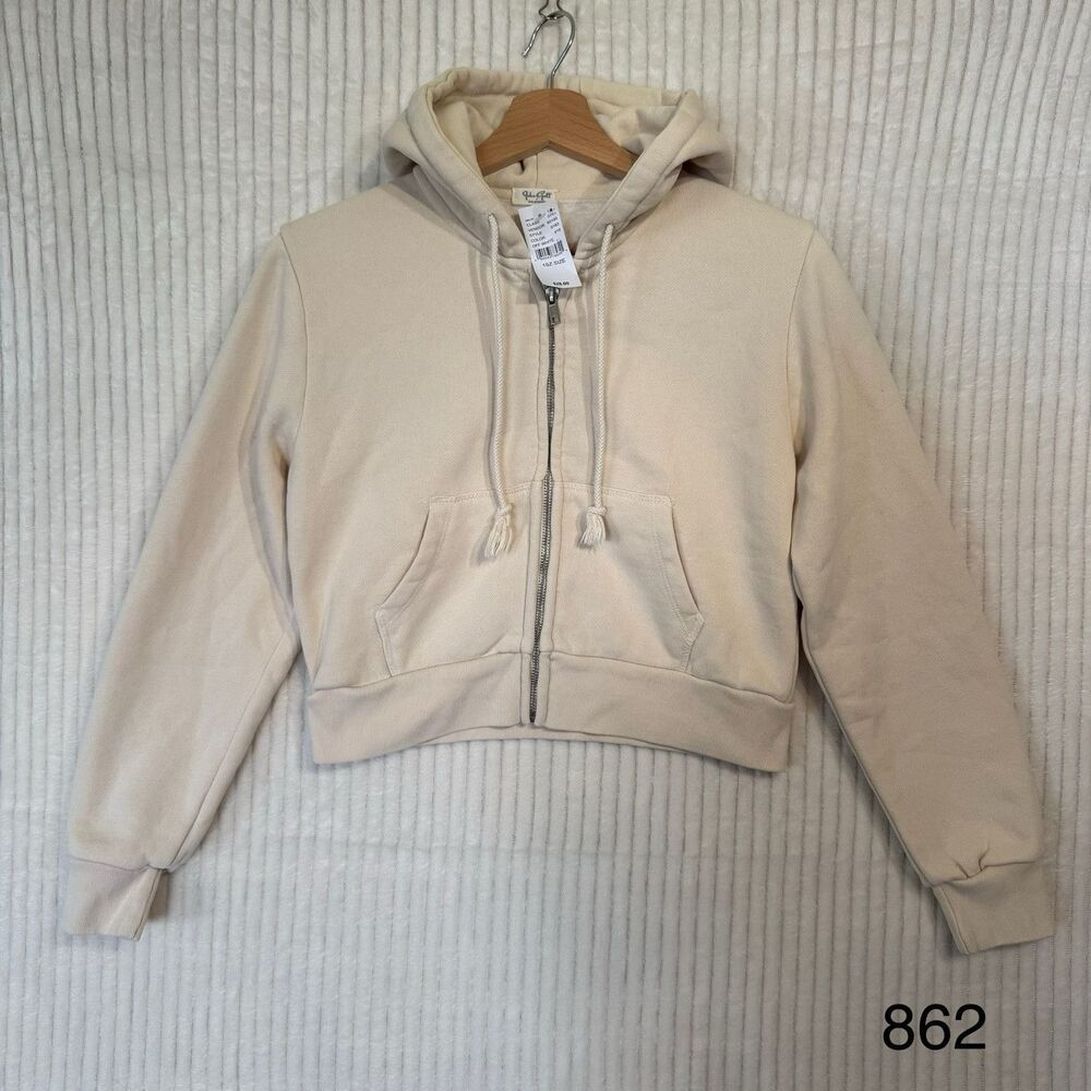 John Galt Taupe Crystal Cropped Zip Up Hoodie One Size Fits Most NWT